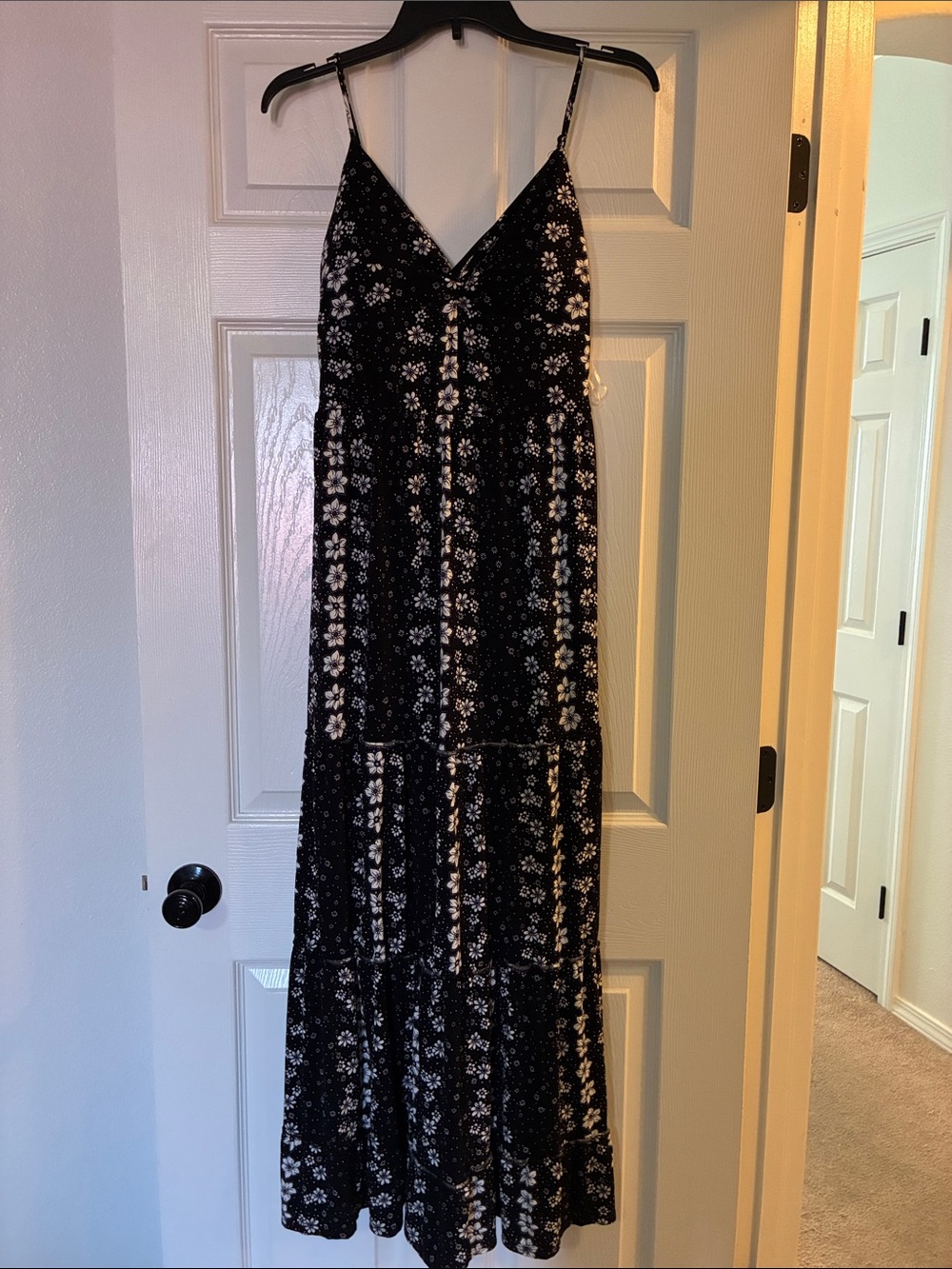 Black Floral Knot Front Maxi Dress with Spaghetti Straps